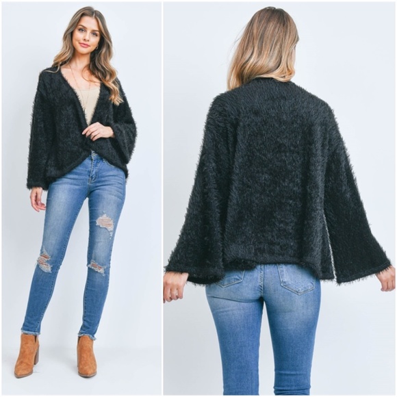 Trend Setter Diva Boutique Jackets & Blazers - Black Faux Fur Cardigan